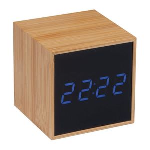 Desk clock with black display and blue LED display