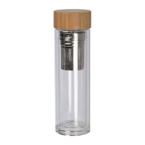 Glass bottle with bamboo lid and 420 ml capacity 