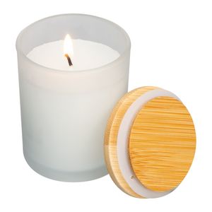 Candle in frosted glass with bamboo lid