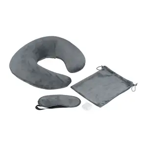 Travel set with neck pillow, sleep mask, and laund