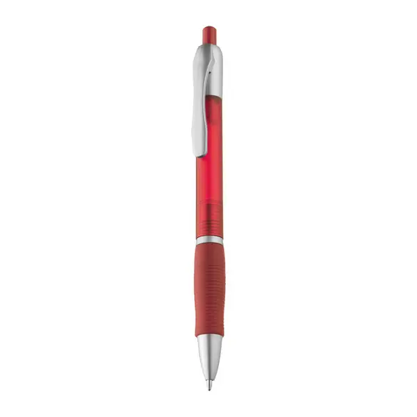 Frosted plastic ball pen with grooved rubber grip 