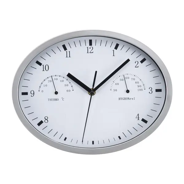 Wall clock with hygrometer, thermometer and click 